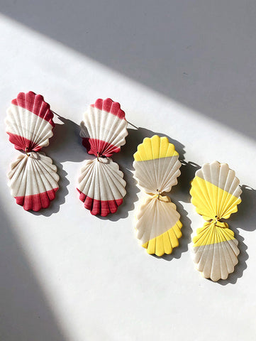 polymer clay earrings in pink and white stripes