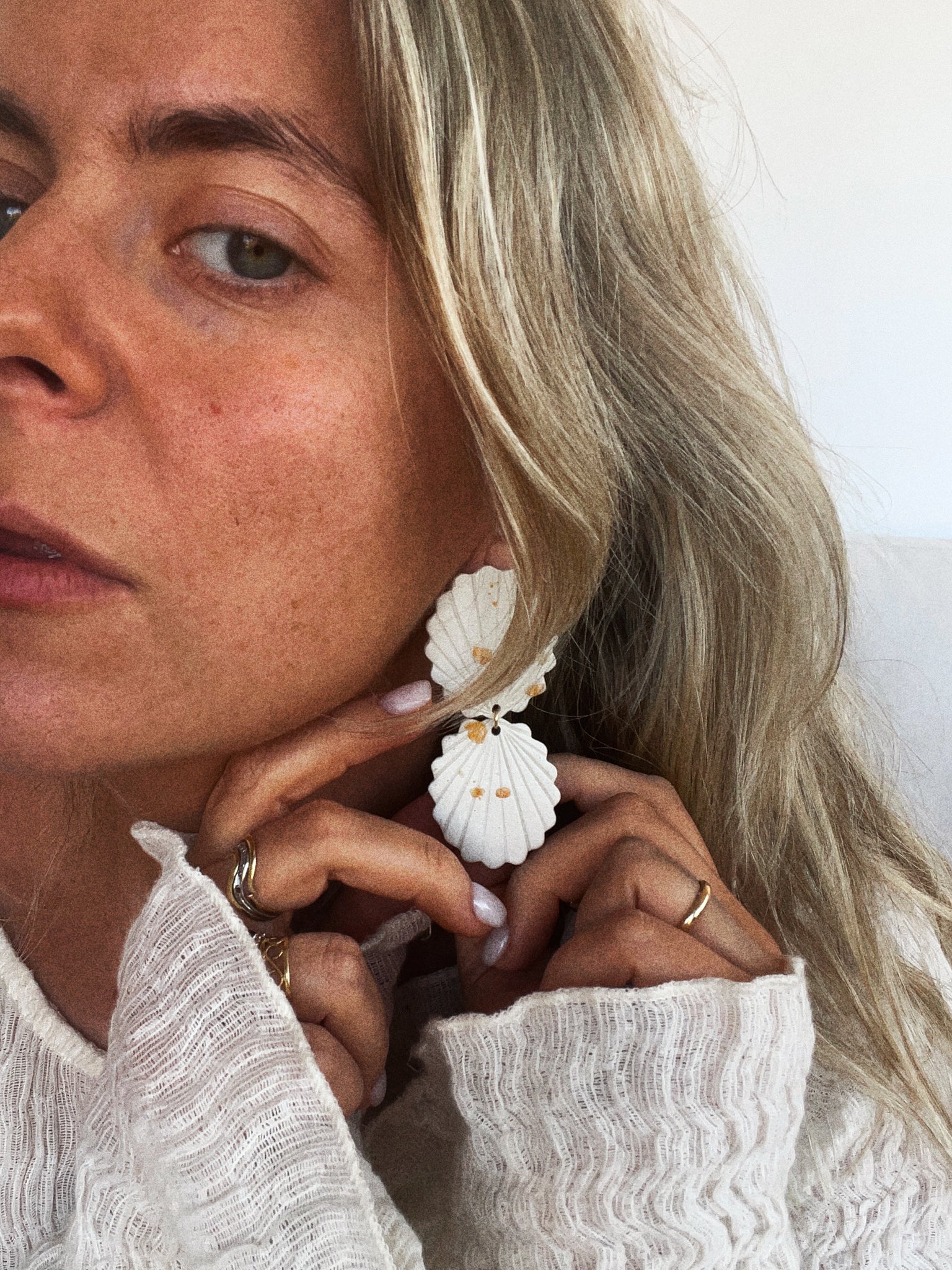 Alice Earrings - White Sand Terrazo